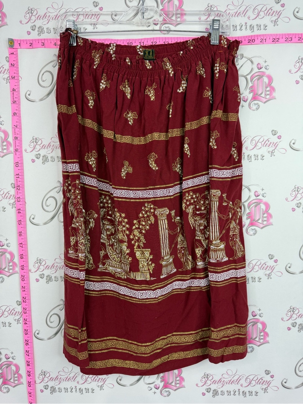Skirt Greece Boho Maroon Printed Midi Skirt - Gold Accent